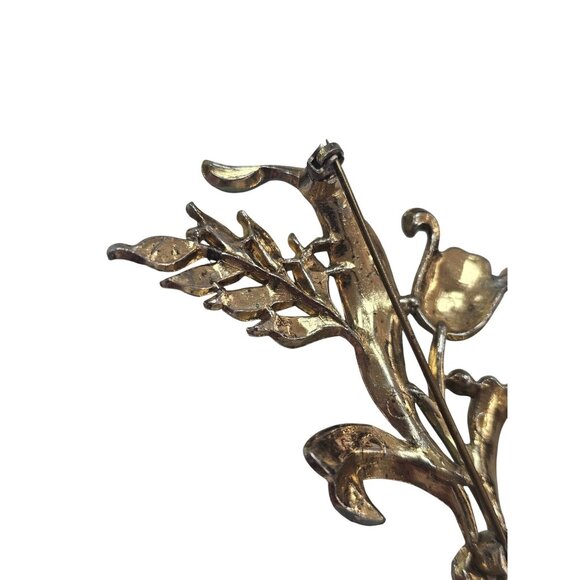 Vintage Enamel Tulip Brooch With Rhinestones Gold-Tone Floral Pin Green & Multic - Picture 14 of 16